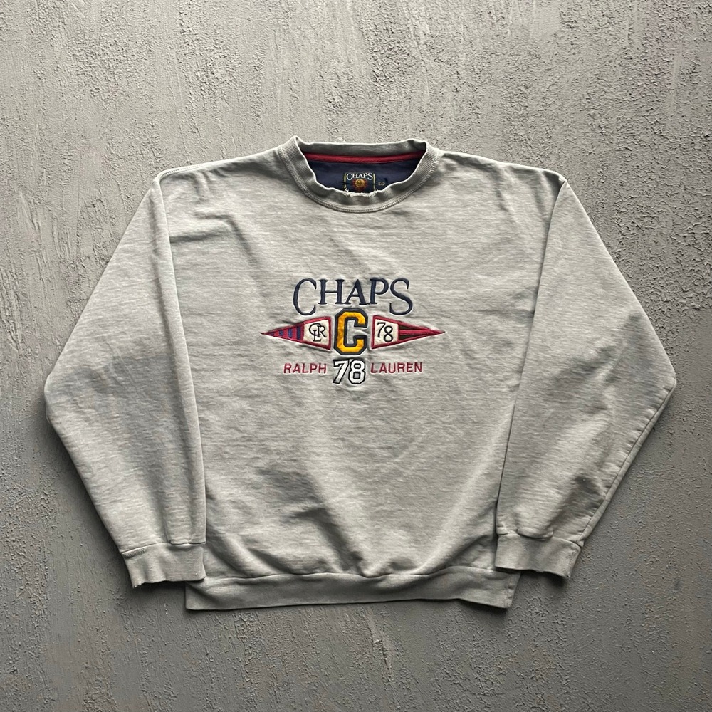 Vintage Chaps Ralph Lauren Crest Sweatshirt Mens Small Grey 90s